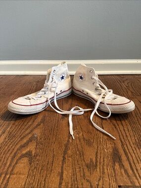 Converse White High-Top Sneakers with Red and Blue Accents